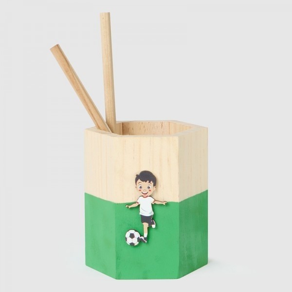 Portalápices de futbol de madera detalle bautizo