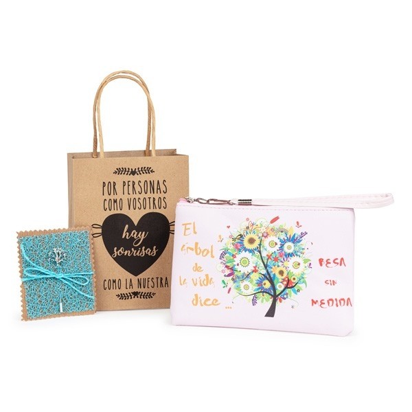 Detalle Bautizo Portatodo árbol de la vida con alfiler árbol en bolsa regalo