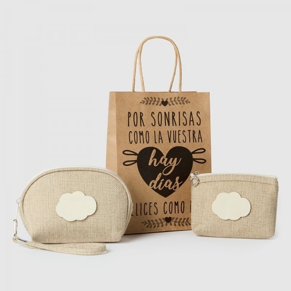 Portatodo y monedero natural Detalle Bautizo con Bolsa