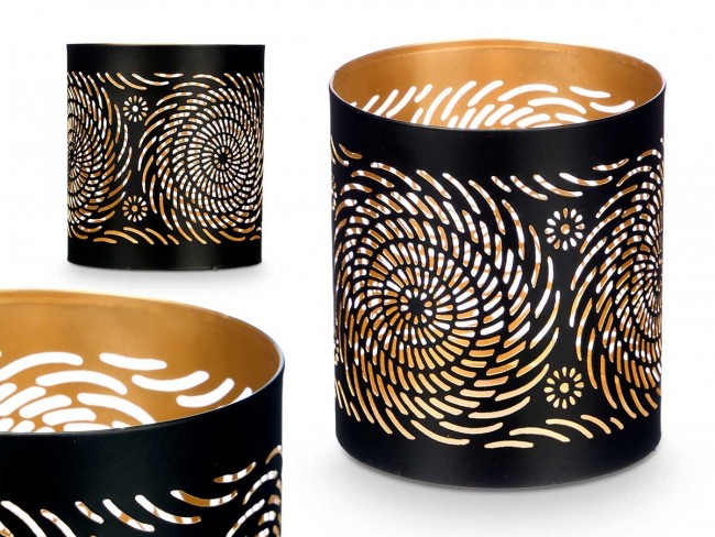 Detalle bautizo 24 unidades de portavela calado negro dorado espiral