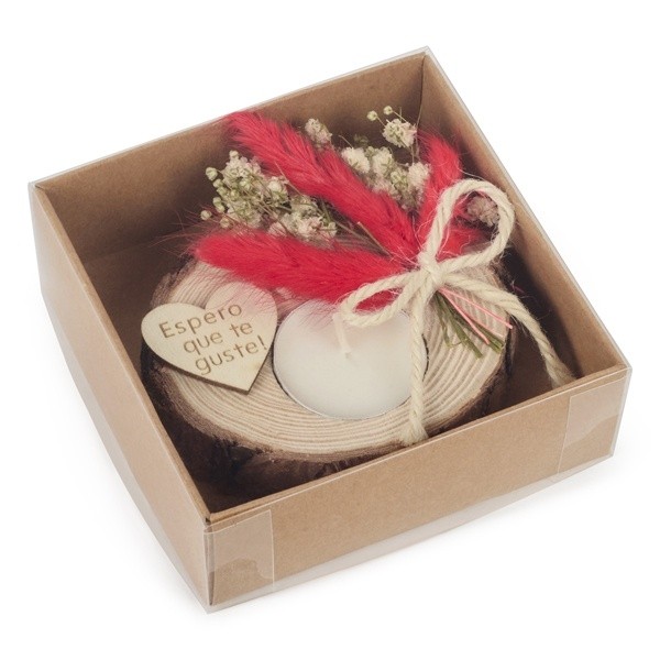 Portavelas rústico con flor seca para Detalle Bautizo