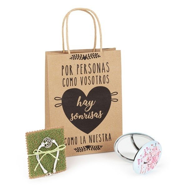 Detalle Bautizo Pulsera árbol de la vida con espejo en bolsa regalo