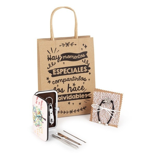 Detalle Bautizo Pulsera árbol de la vida con set de manicura bolsa regalo
