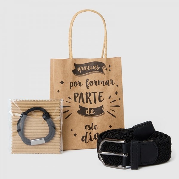 Detalle bautizo pulsera de nudos con cinturón con bolsa