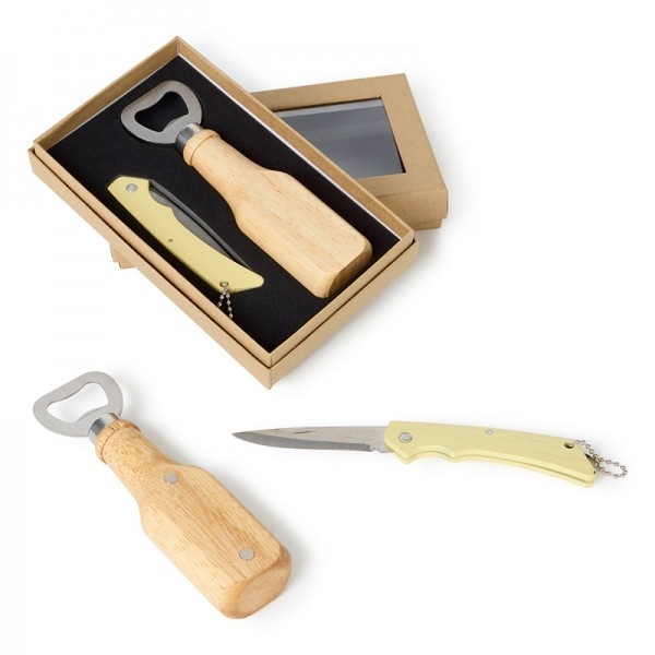 Set abridor imán madera con navaja clara detalle bautizo