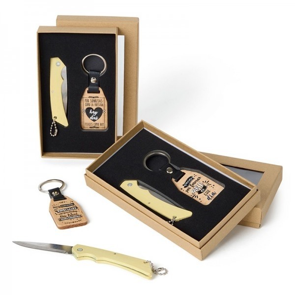 Set llavero natural frases con navaja clara detalle bautizo