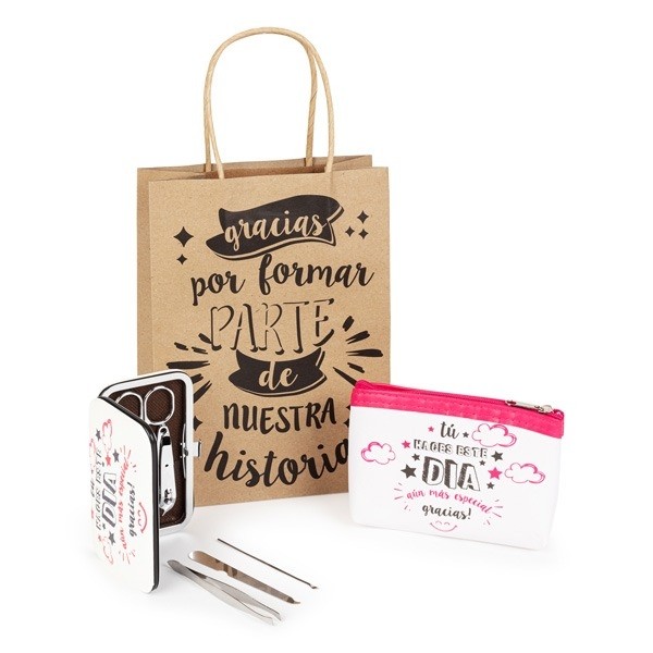 Detalle Bautizo Set manicura frases con monedero frases en bolsa regalo