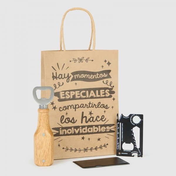 Abridor madera con multiherramientas con bolsa
