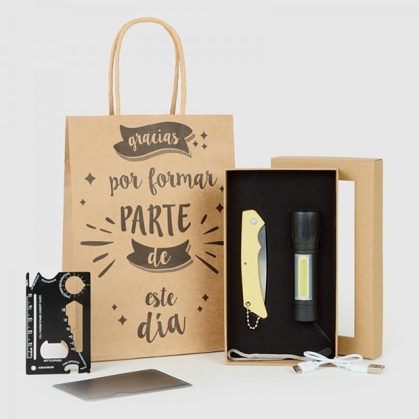 Detalle Bautizo Set navaja clara con linterna y multifunciones