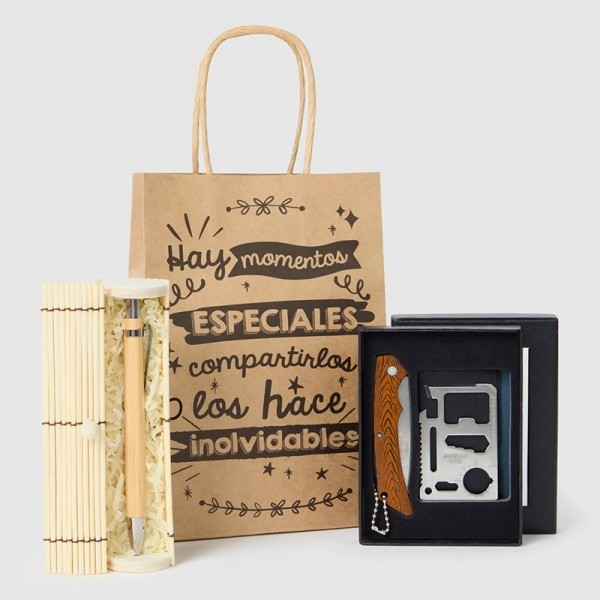 Detalle Bautizo caja bambú boli con set multiherramientas