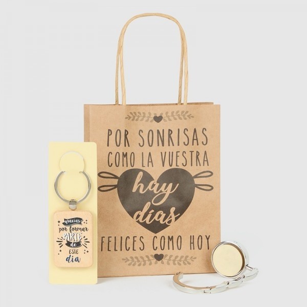 Detalle Bautizo sujetabolso con llavero frases con bolsa