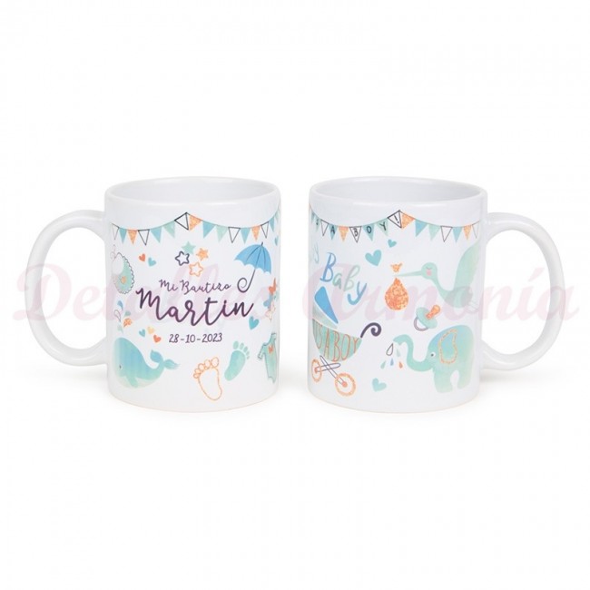 Taza celeste para detalle de bautizo con caja