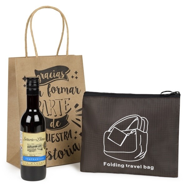 Detalle Bautizo Bolsa de mano plegable y vino en bolsa regalo