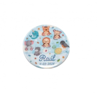 Abrebotellas personalizado en chapa Animalitos azul para detalle bautizo