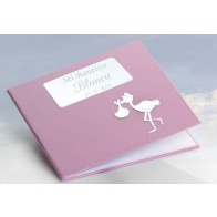 Álbum rosa cigüeña para Detalle bautizo personalizado