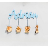 Banderín de metacrilato para bautizo con nombre de niño personalizado