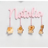 Banderín de metacrilato para bautizo con nombre de niña personalizado 