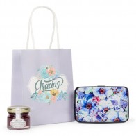 Detalle Bautizo Bote mermelada y tarjetero en bolsa regalo