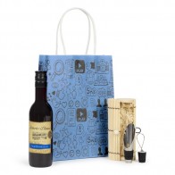 Detalle Bautizo Botella de vino y tapón antigoteo con Bolsa Kraft