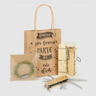 Detalle Bautizo estuche bambú navaja multiusos con pulsera nudos con bolsa