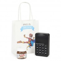 Detalle Bautizo caja sonidos con Nutella con bolsa niño