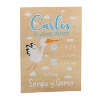 Cartel de bienvenida Cigüeña celeste personalizado