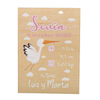 Cartel de bienvenida Cigüeña Rosa personalizado