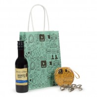 Detalle Bautizo Monedero con juego metal mas botella vino en bolsa