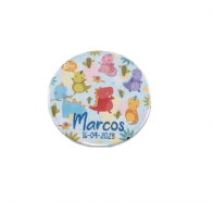 Detalle Bautizo Chapa abrebotellas personalizado Dinos azul