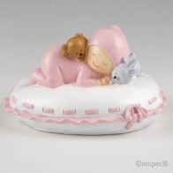 Figura Pastel Hucha Bebe Rosa En Almohada