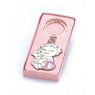 Detalle Bautizo Llavero Niña con coletas en estuche rosa