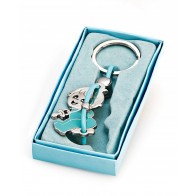 Detalle Bautizo Llavero bebé en columpio azul con estuche