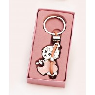 Detalle Bautizo Llavero bebé en columpio rosa con estuche