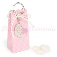 Detalle Bautizo Llavero luna con caja rosa de peladillas