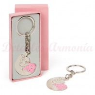 Detalle Bautizo Llavero bebé en luna con caja rosa