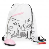 Mochila colorear y lámpara rosa para detalle niñas