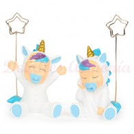 Detalle bautizo Niño Portafoto unicornio feliz