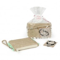 Detalle Bautizo Pack Portatodo pompón y pulsera atrapasueños con envoltorio