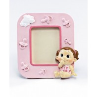 Detalle Bautizo Portafotos rosa con chupetes en relieve