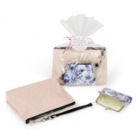 Detalle Bautizo Portatodo polipiel y espejo floreado con envoltorio