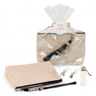 Detalle Bautizo Portatodo polipiel y pendientes con envoltorio