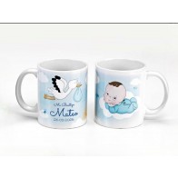 Detalle Bautizo taza bebé con pelele azul