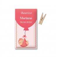 Etiqueta Bautizo Globo rosa con niña (Lote 30 uds.)