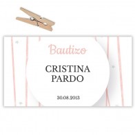 Etiqueta Bautizo apaisada Líneas rosas (Lote 30 uds.)