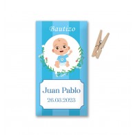 Etiqueta Bautizo Niño personalizada en azul (Lote 30 uds.)