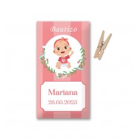 Etiqueta Bautizo Niña personalizada en rosas (Lote 30 uds.)