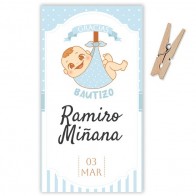Etiqueta Bautizo Tela Azul (Lote 30 uds.)