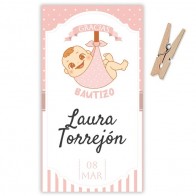 Etiqueta Bautizo Tela Rosa (Lote 30 uds.)