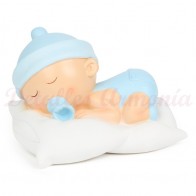 Figura pastel bautizo bebé dormilón en azul