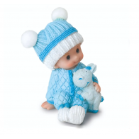 Figura pastel de bautizo con niña sentada y peluche azul